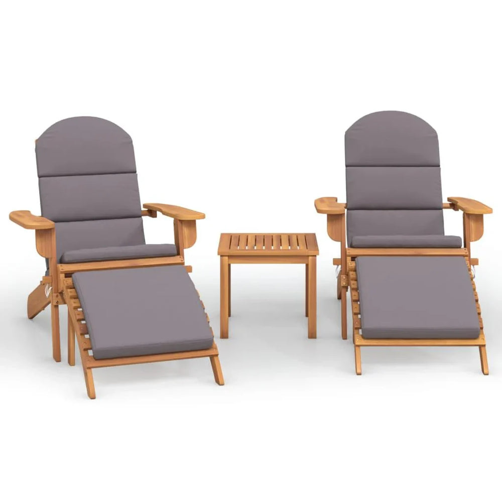 Salon de jardin Adirondack 3 pièces en bois d’acacia massif Gris