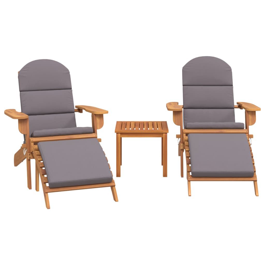 Salon de jardin Adirondack 3 pcs en bois d’acacia massif Gris