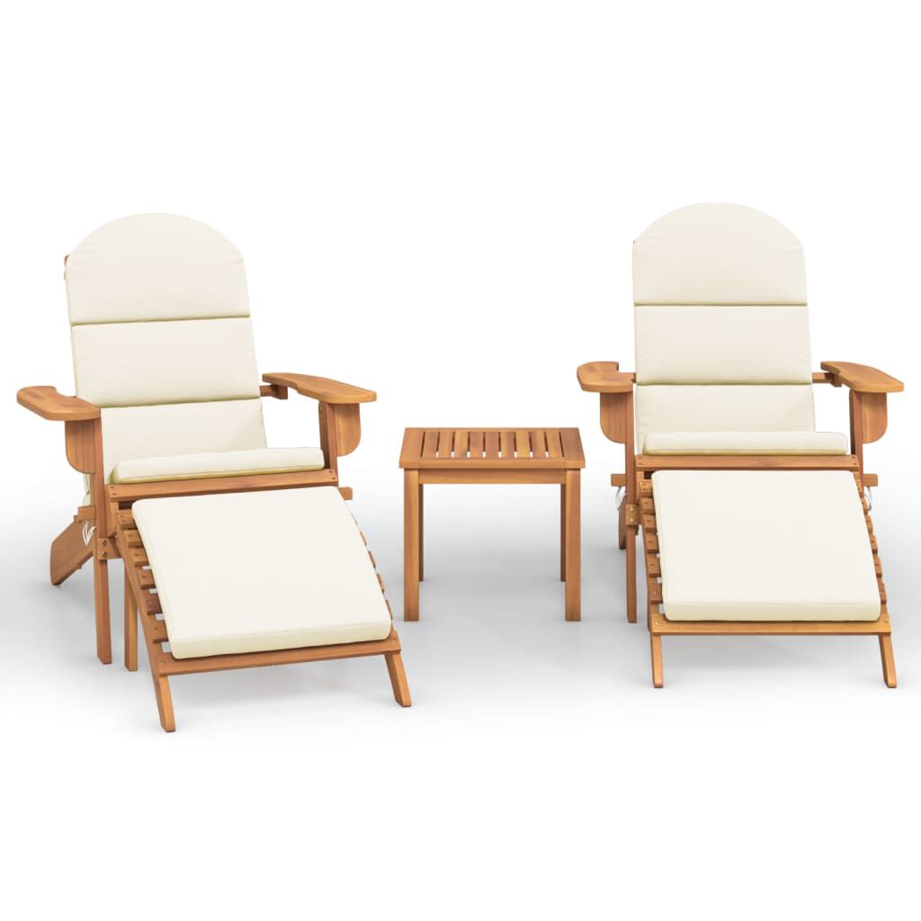 Salon de jardin Adirondack 3 pcs en bois d’acacia massif Blanc