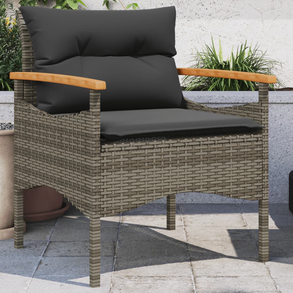 Salon de jardin 3 pcs résine tressée noir avec coussins Gris