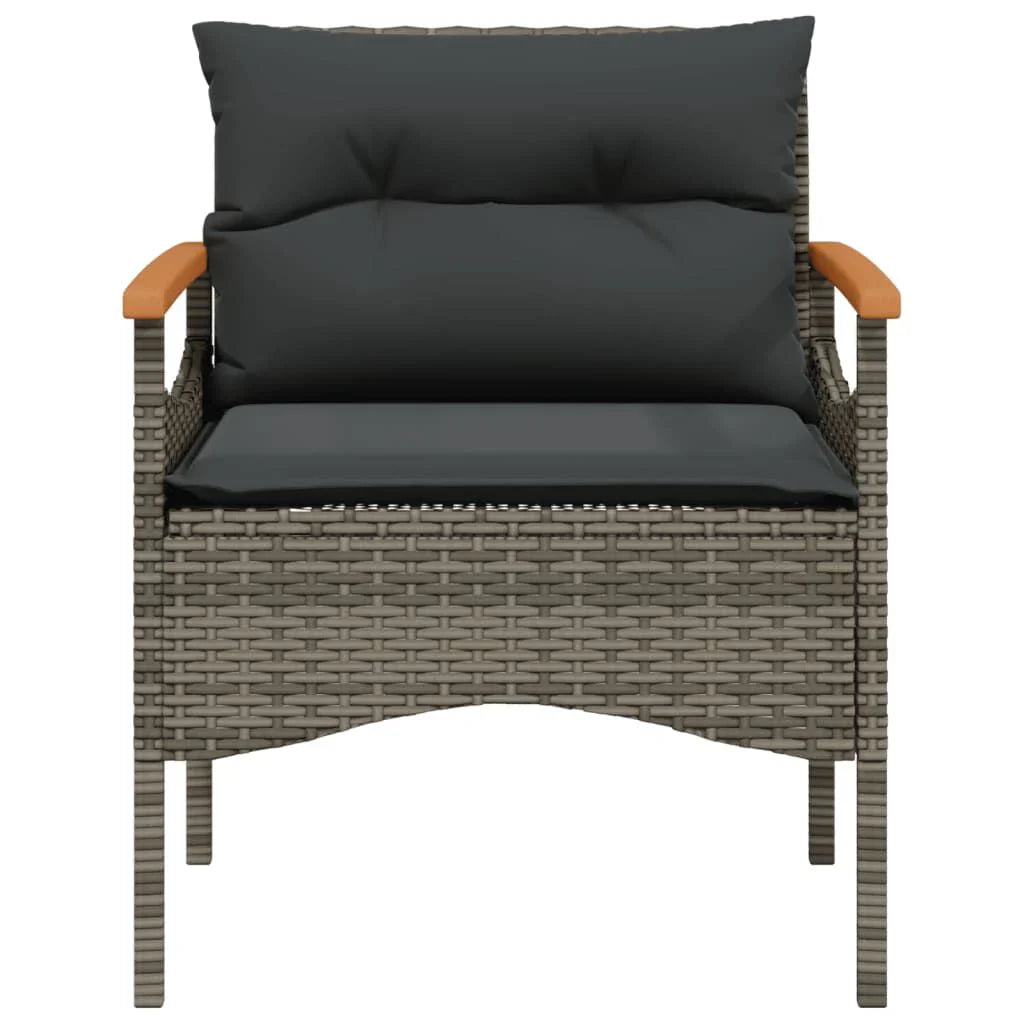 Salon de jardin 3 pcs résine tressée noir avec coussins Gris