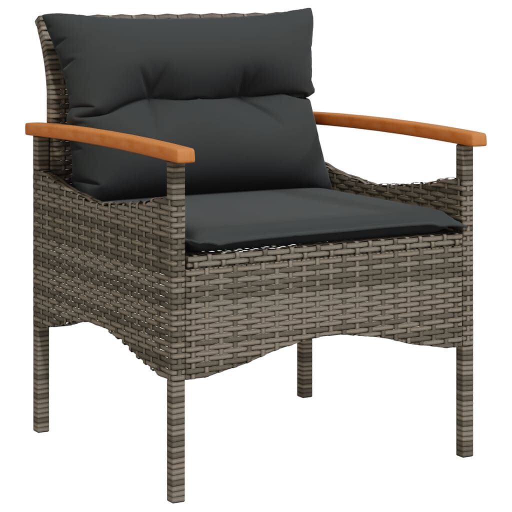 Salon de jardin 3 pcs résine tressée noir avec coussins Gris