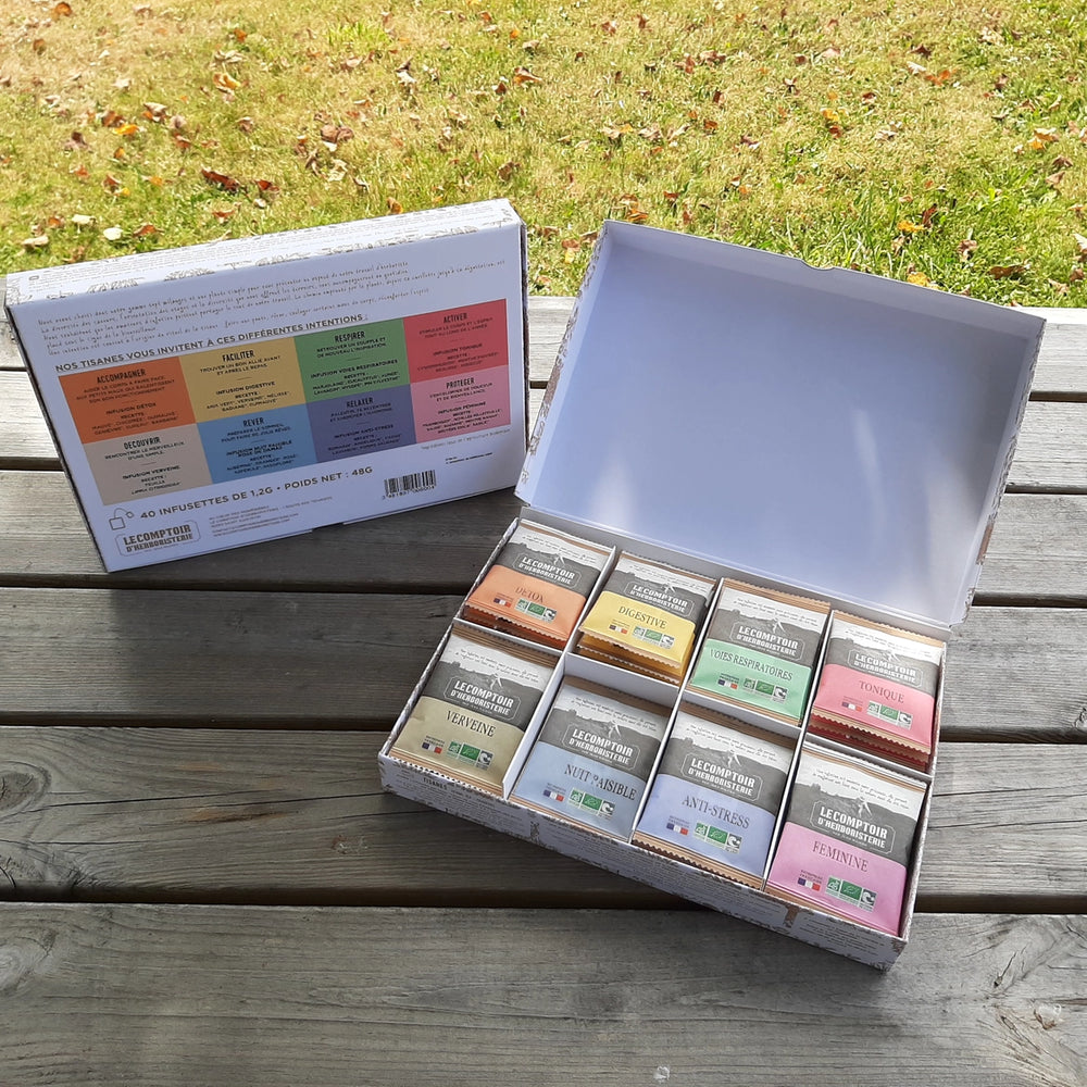 Homemade herbal tea tasting box - 40 organic teabags 