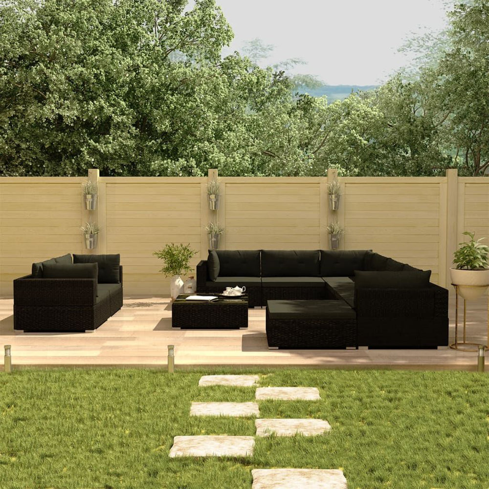 Salon de jardin 10 pcs en résine tressée noire – Chic & confort