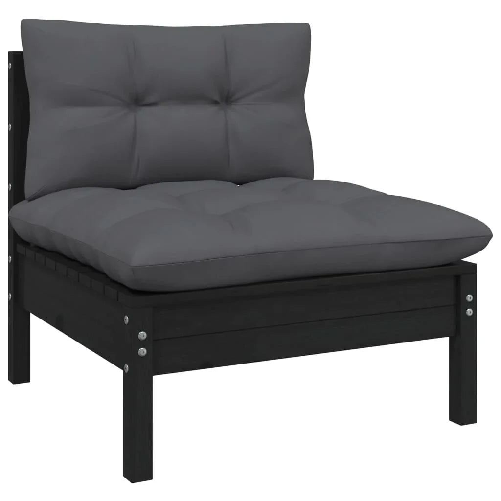 Salon de jardin 7 pcs bois de pin massif & coussins Noir