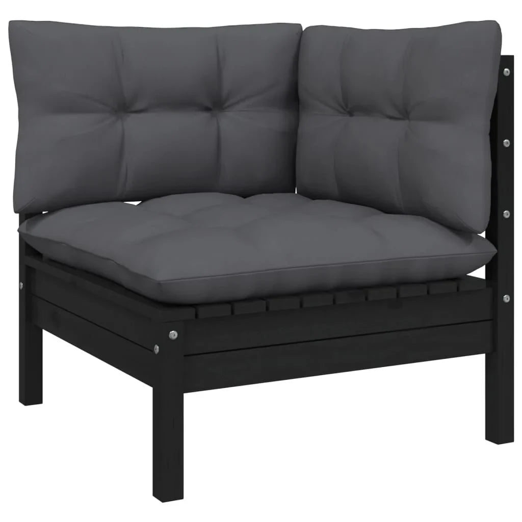 Salon de jardin 7 pcs bois de pin massif & coussins Noir