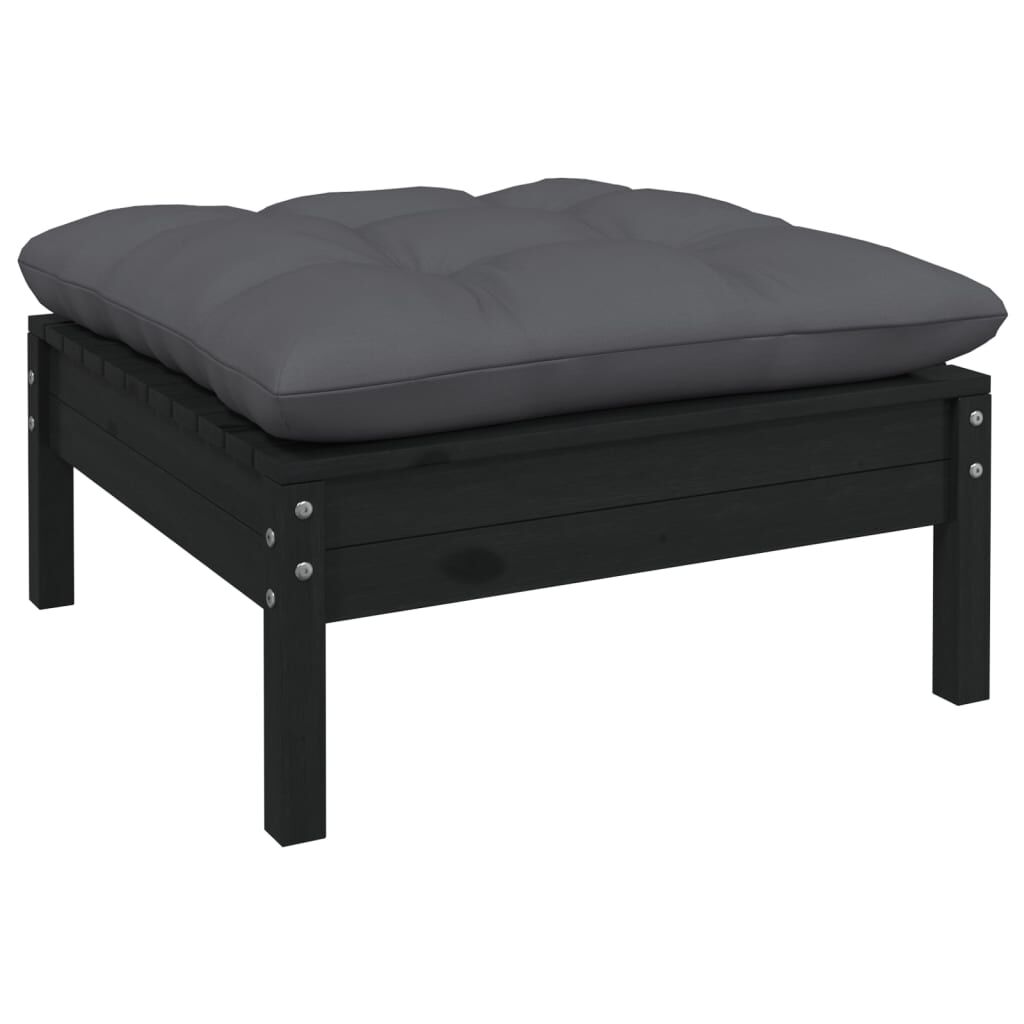 Salon de jardin 7 pcs bois de pin massif & coussins Noir