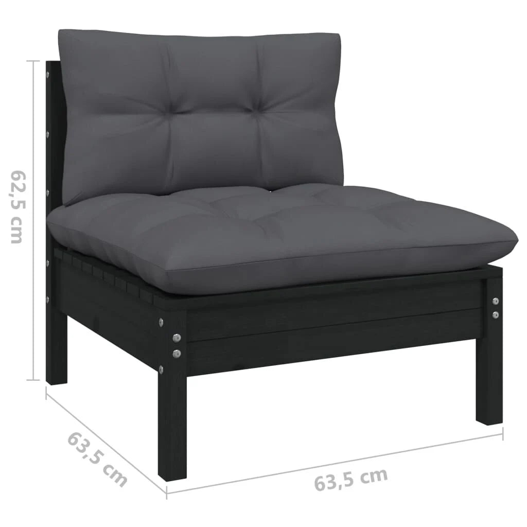 Salon de jardin 7 pcs bois de pin massif & coussins Noir