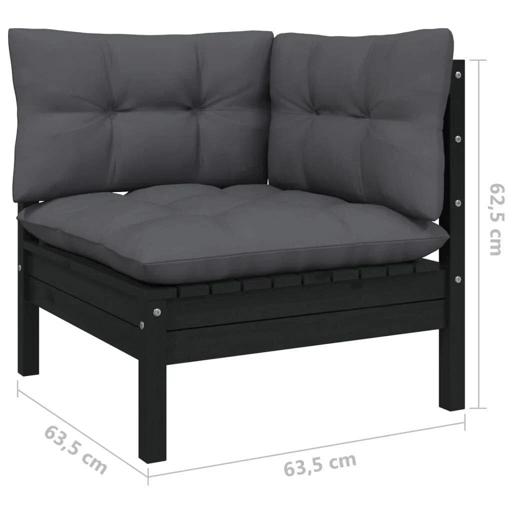 Salon de jardin 7 pcs bois de pin massif & coussins Noir