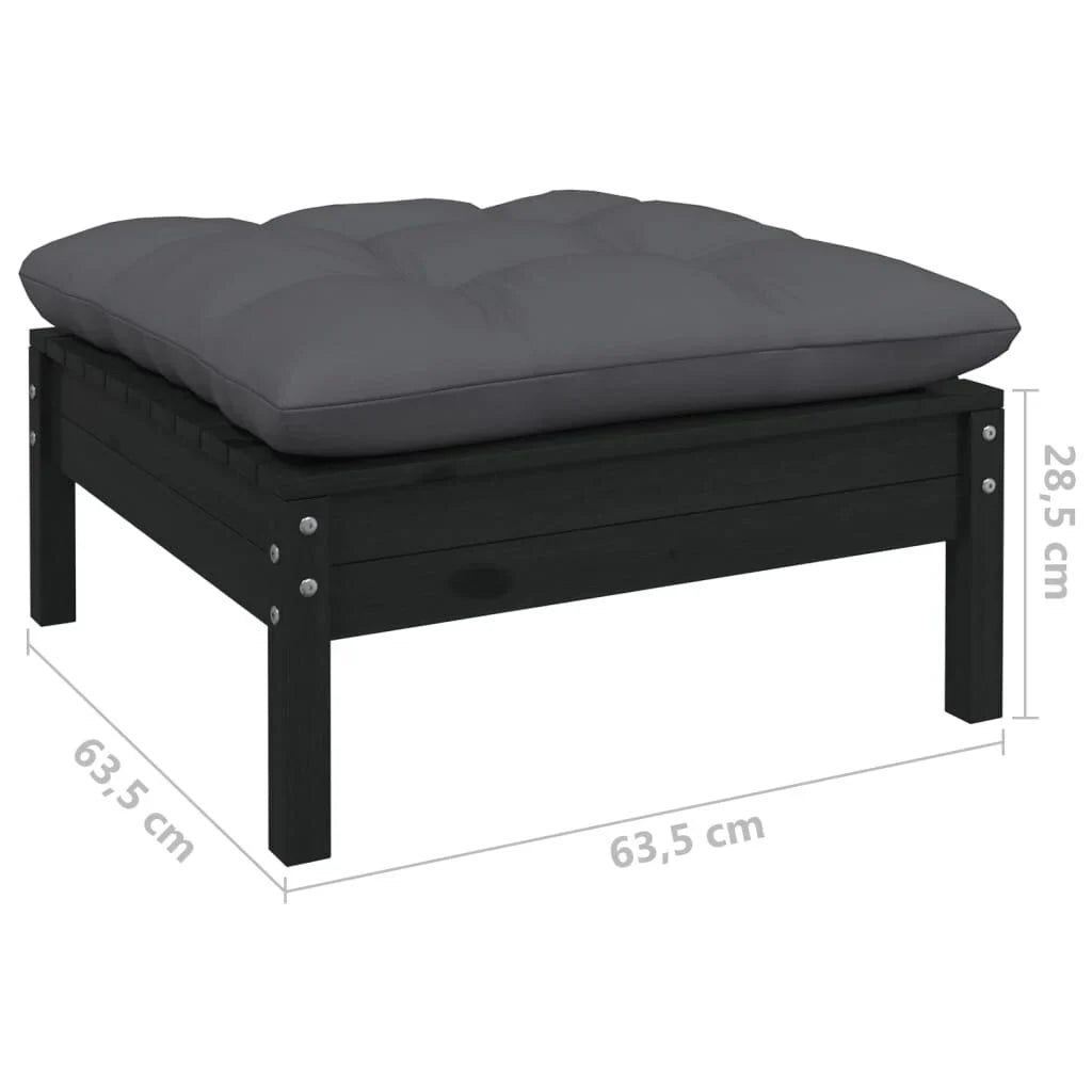 Salon de jardin 7 pcs bois de pin massif & coussins Noir
