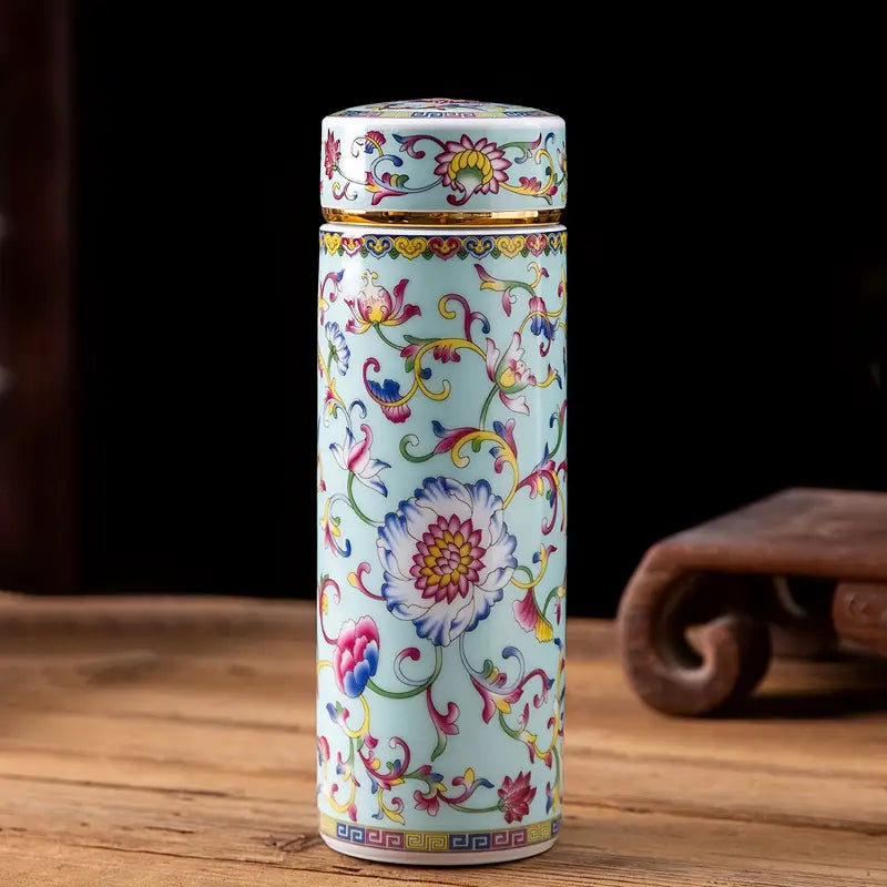Mug de Voyage Isolé en Céramique Émaillée – Floral & Élégant