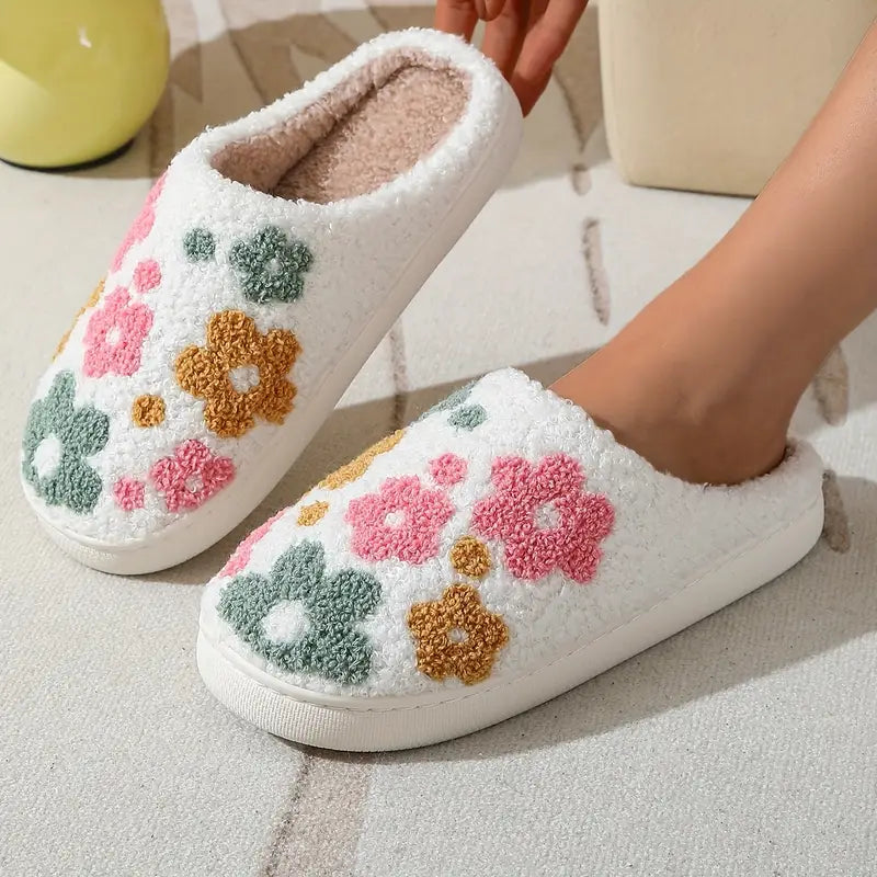 Chaussons Douillets Brodés de Fleurs – Confort & Style pour la Maison