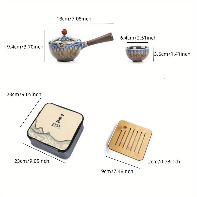 Ensemble de Service à Thé Rétro Rotatif 360° – Portable et Créatif