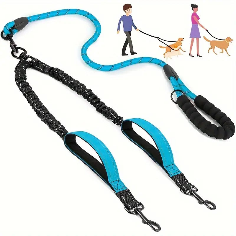 Laisse de Promenade Double Réfléchissante – Confort & Sécurité pour Deux Chiens