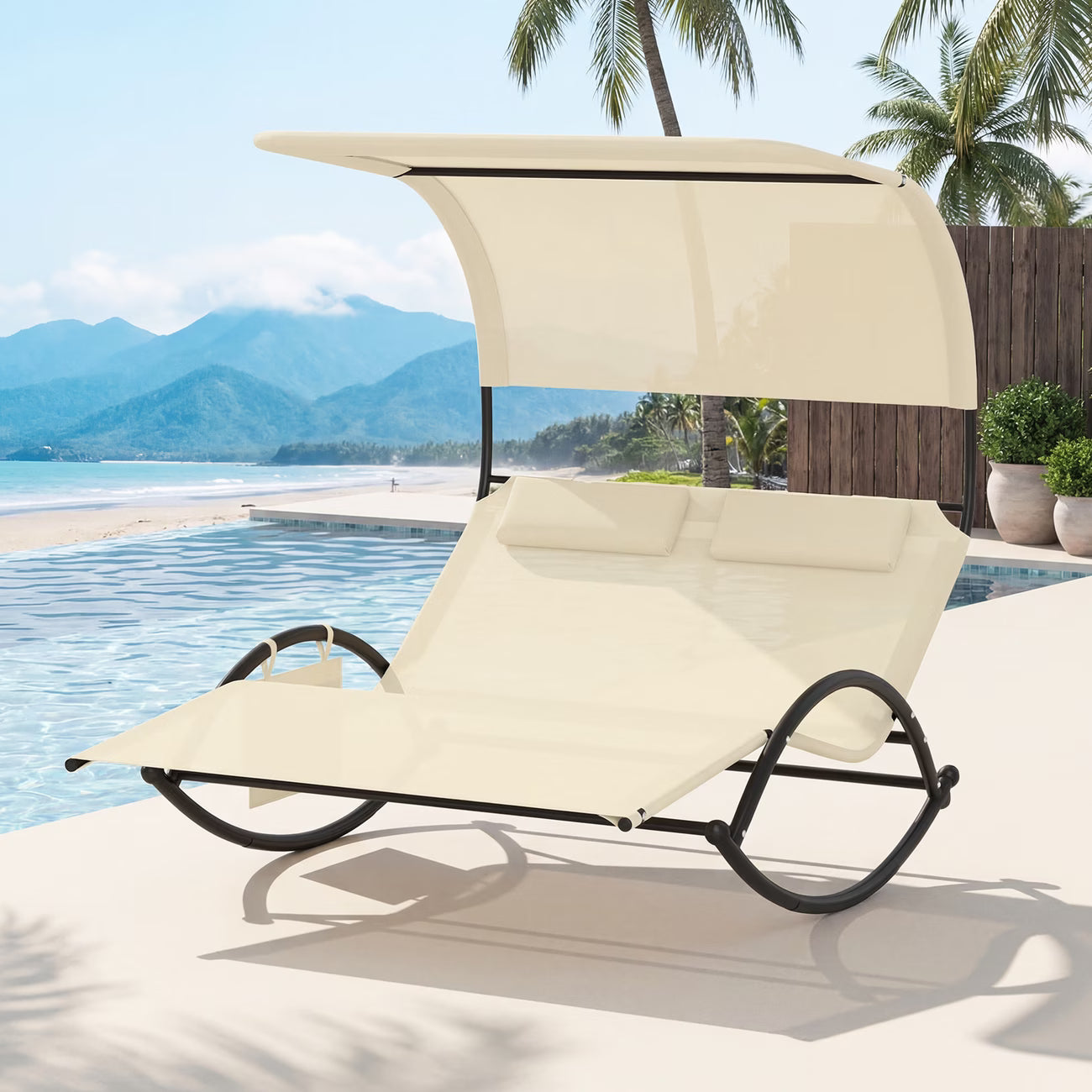 Chaise longue double à bascule avec auvent (Copie)