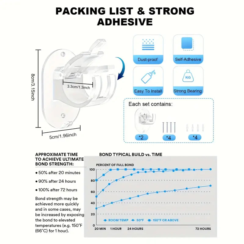 Supports de Tringle de Rideau Sans Perçage – Clips de Montage Auto-Adhésifs