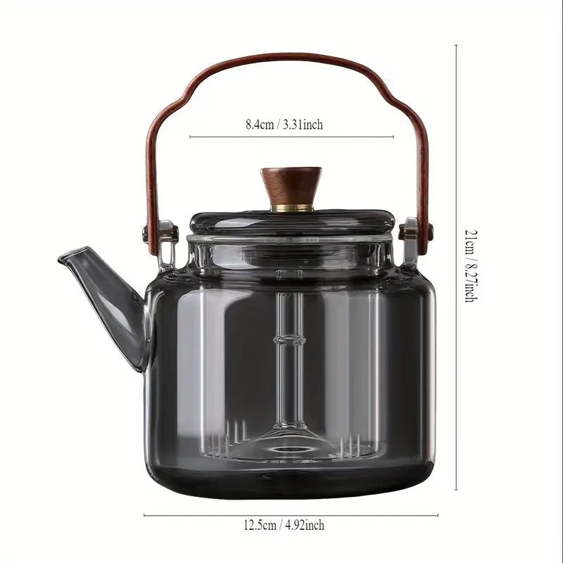 Modern Glass Teapot with Wooden Handle - 600 ml