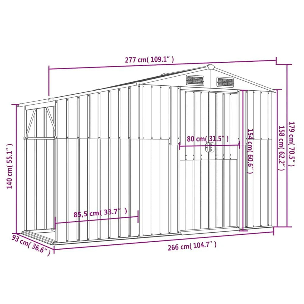 Abri de Jardin Marron 277 × 93 × 179 cm – Acier Galvanisé Résistant