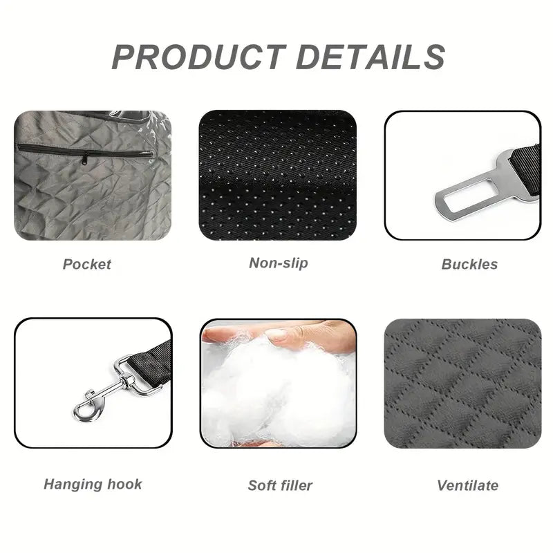 Siège de Voiture pour Chien jusqu’à 45 kg – Grand Modèle Gris