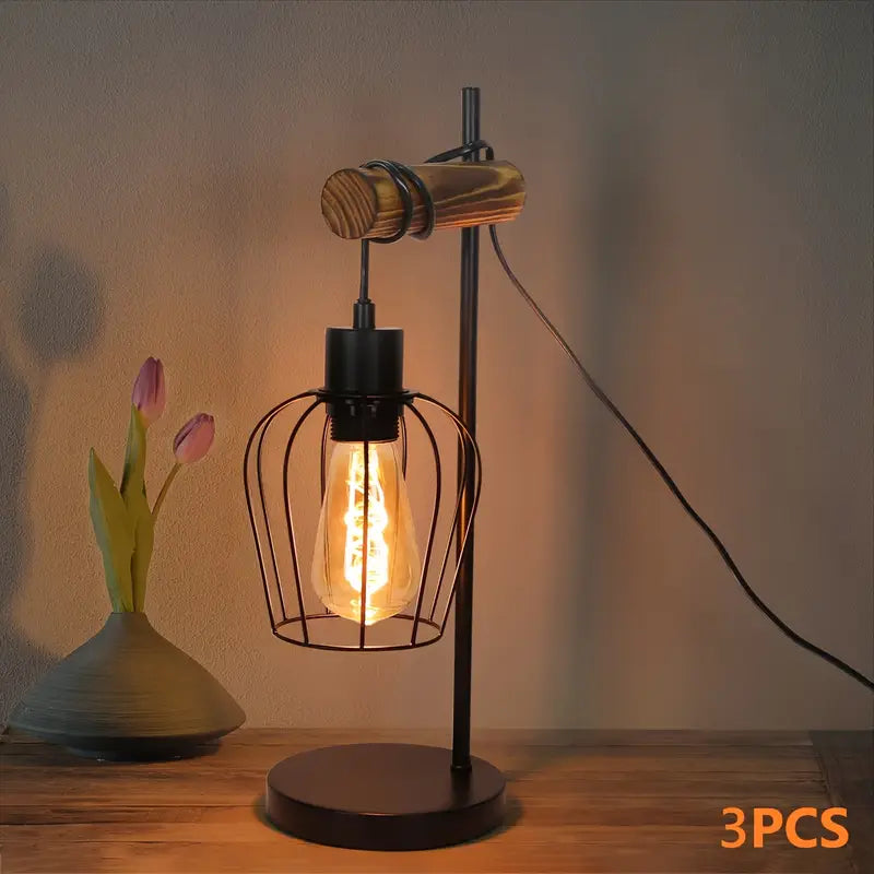 Lampe de Table Industrielle Vintage – Métal & Bois
