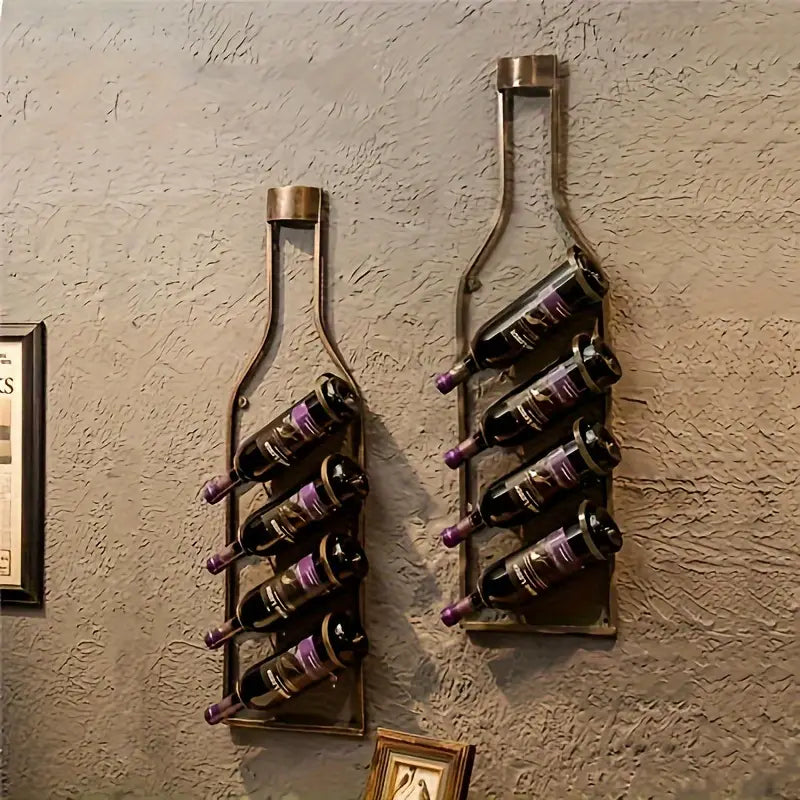 Étagère à Vin Murale Vintage en Bronze – 4 Bouteilles