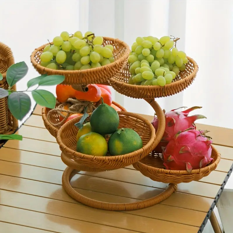 Panier de Rangement à Plusieurs Couches – Imitation Rotin