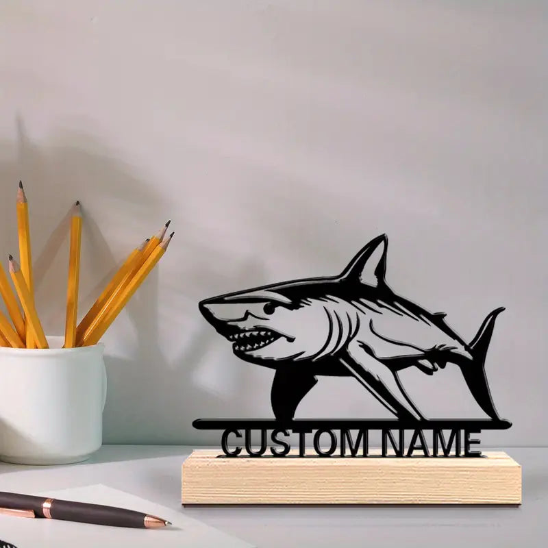 Statue de Requin Personnalisée en Métal avec Base en Bois