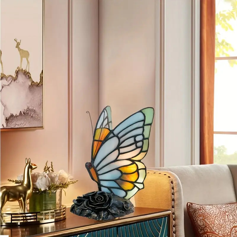 Lampe de Table Papillon en Verre Teinté – Éclat Art Déco