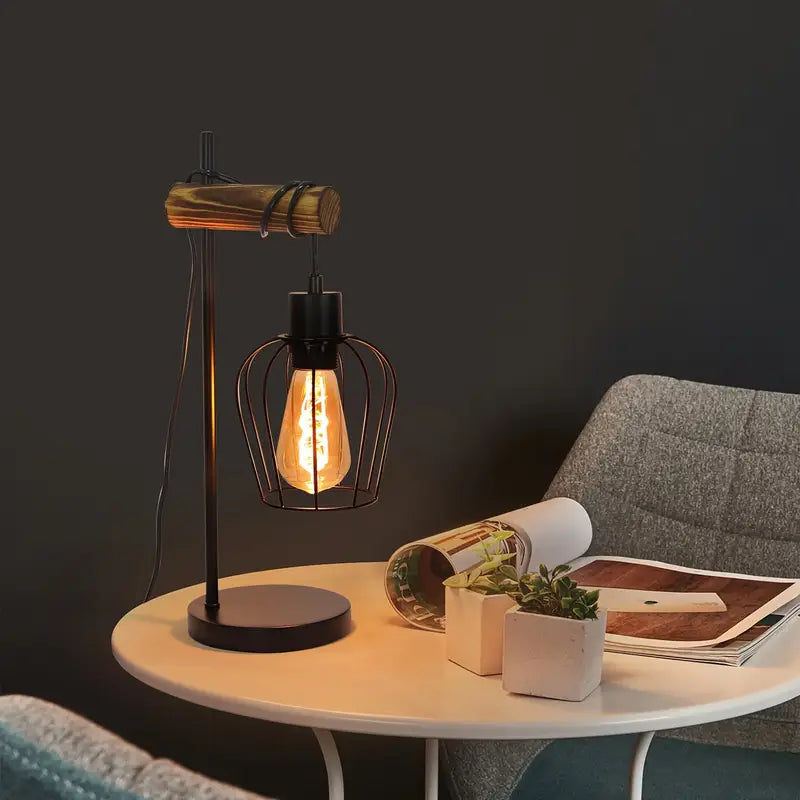 Lampe de Table Industrielle Vintage – Métal & Bois