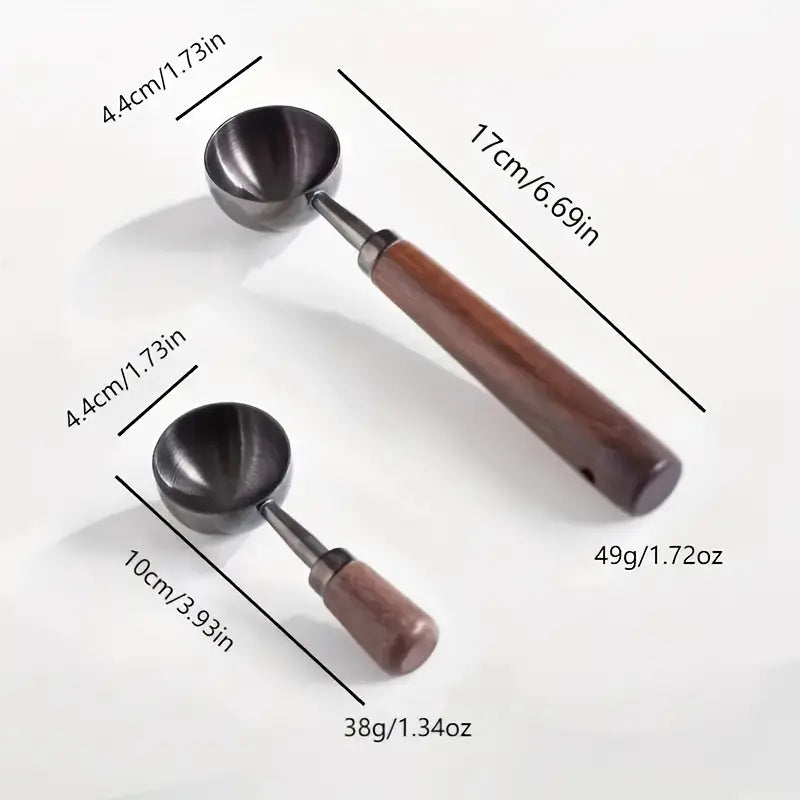 Cuillère à Mesurer Café  – Acier Inoxydable Vintage avec Manche en Noyer