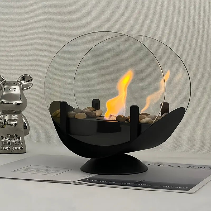 Cheminée de Table Vintage en Métal – Finition Laquée, Design Ovale