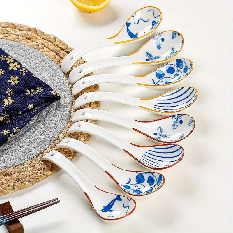Lot de 8 Cuillères en Céramique Émaillée