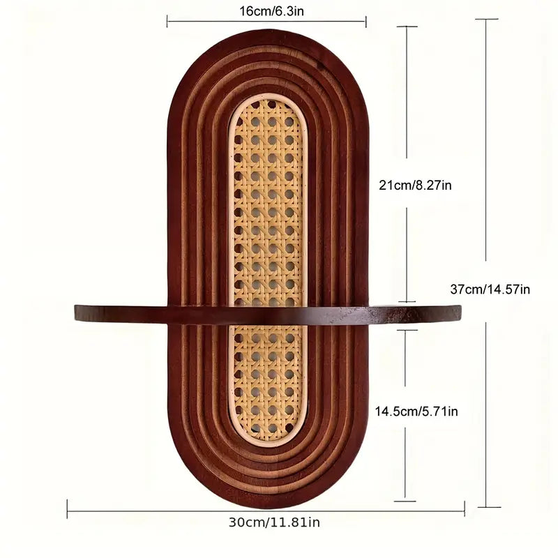 Étagère Murale en Bois & Rotin – Élégance Bohème Mi-Siècle Moderne