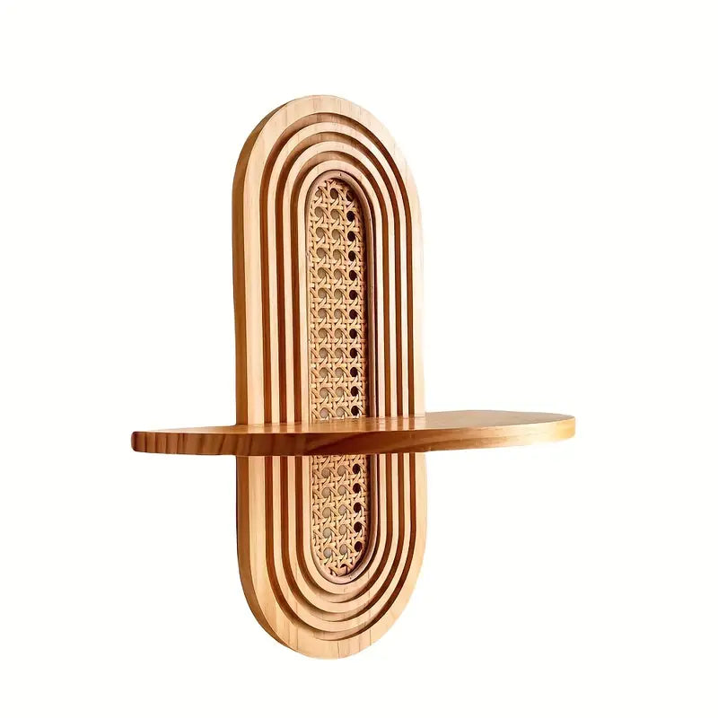 Étagère Murale en Bois & Rotin – Élégance Bohème Mi-Siècle Moderne
