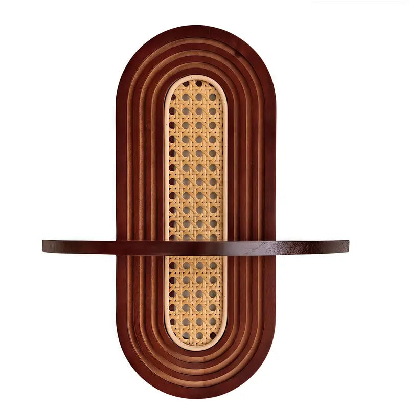 Étagère Murale en Bois & Rotin – Élégance Bohème Mi-Siècle Moderne