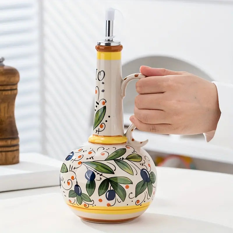 Bouteille d’Huile d’Olive en Céramique Verte