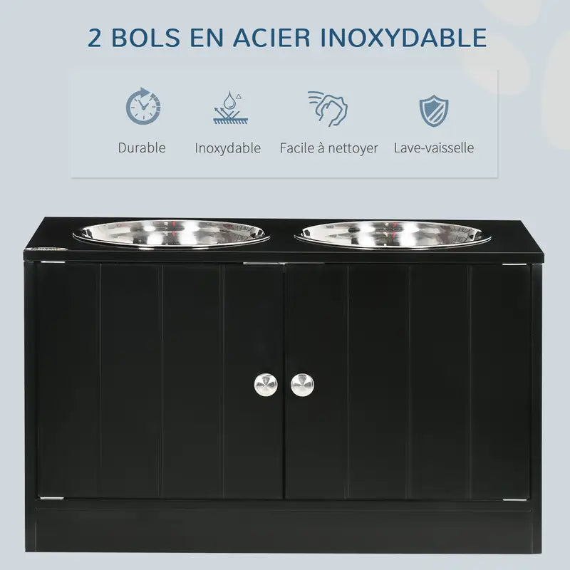 Gamelles Surélevées pour Chien et Chat - Double Gamelle avec Support Bois