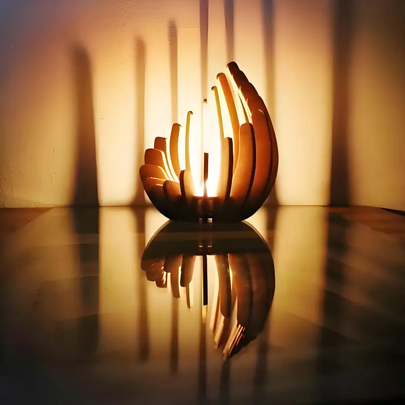 Porte-Bougie en Bois Lotus Fait Main – Design Élégant