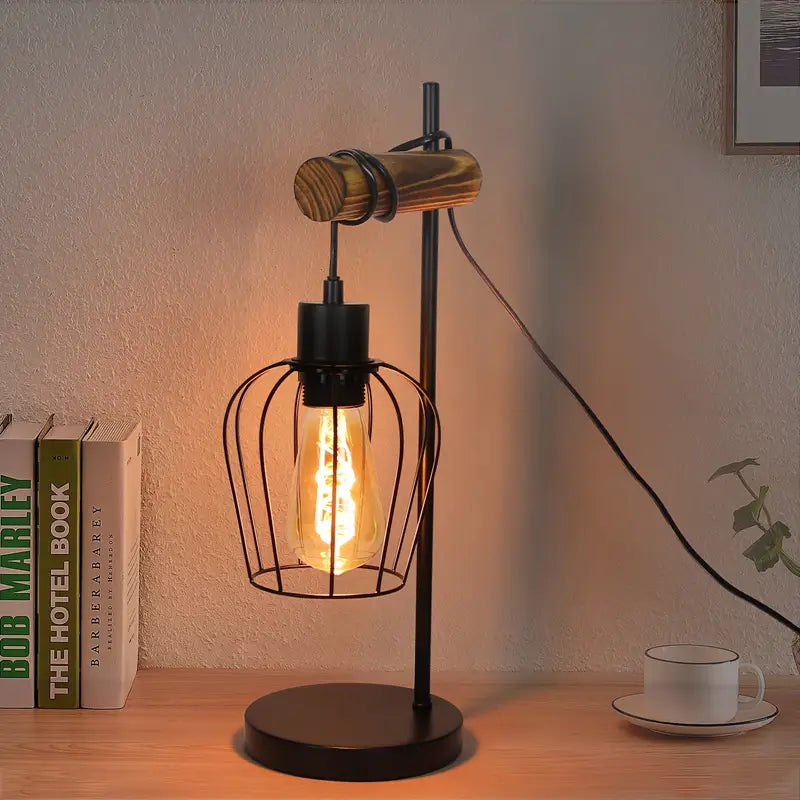 Lampe de Table Industrielle Vintage – Métal & Bois