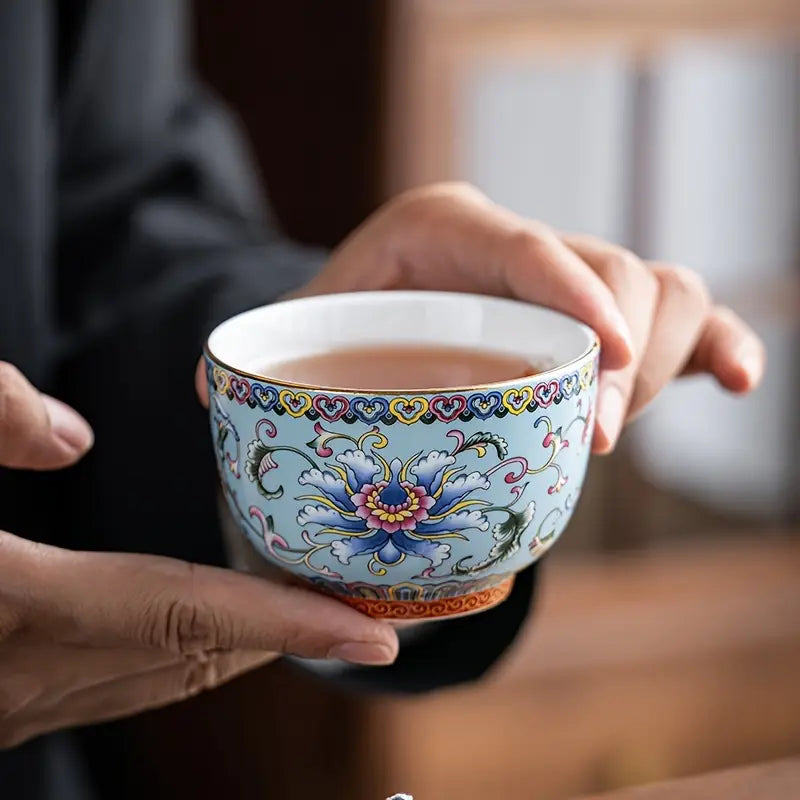 Ensemble de 4 Tasses à Thé Chinoises Classiques en Céramique Émaillée
