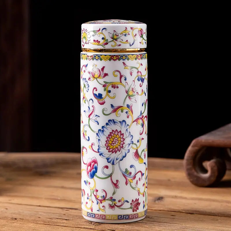 Mug de Voyage Isolé en Céramique Émaillée – Floral & Élégant