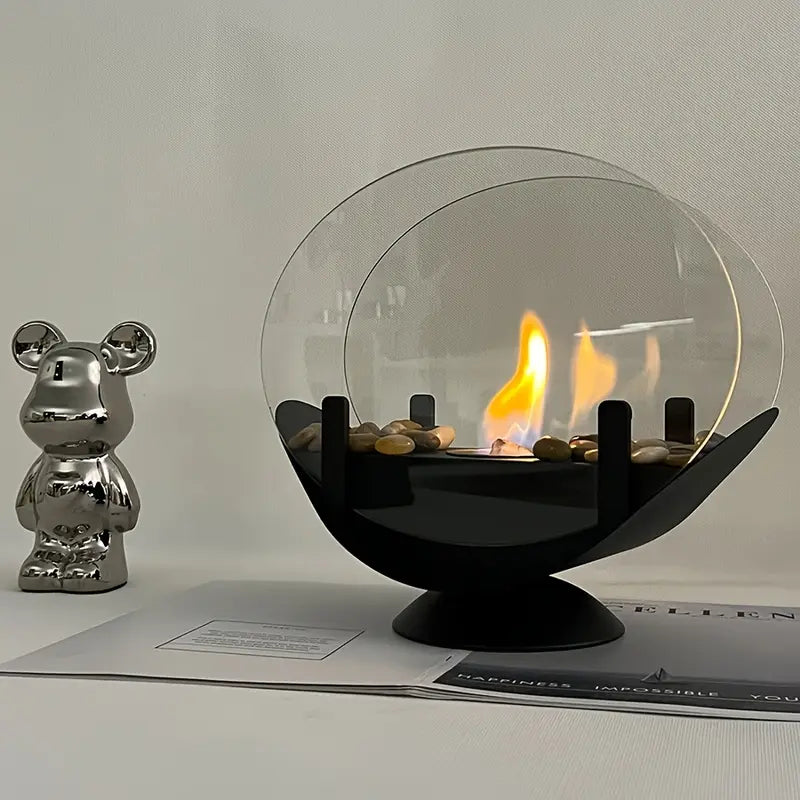 Cheminée de Table Vintage en Métal – Finition Laquée, Design Ovale