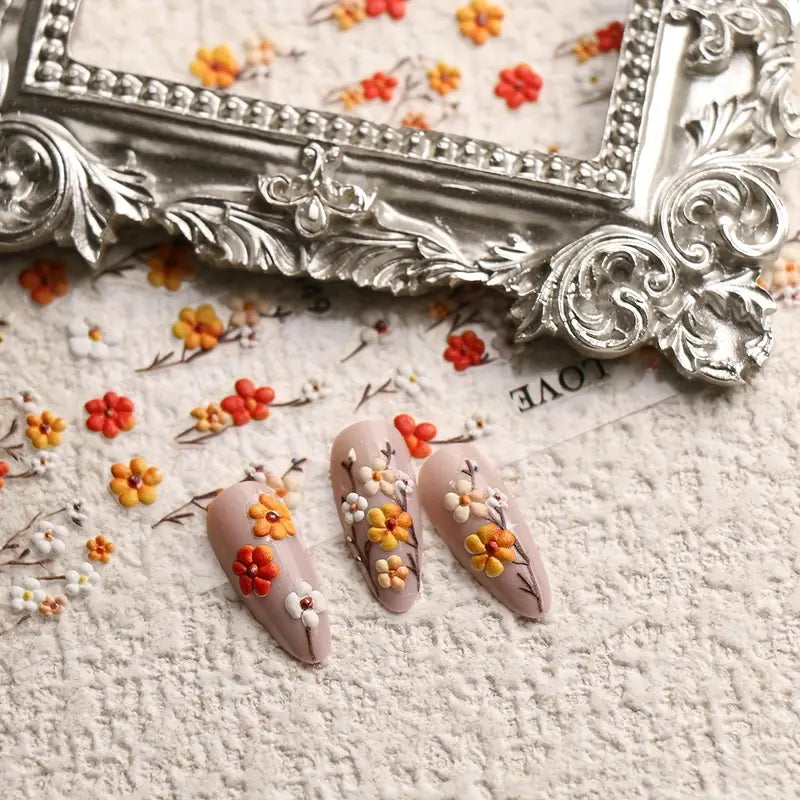 Pinceaux & Stickers d'Ongles 3D – Motifs Vigne Printanière et Estivale