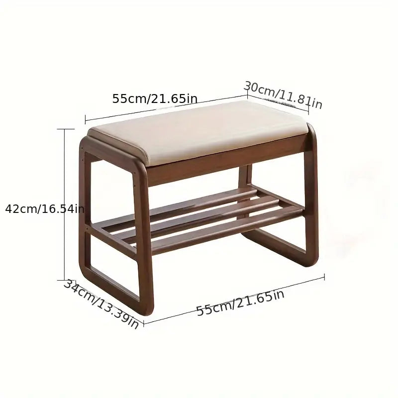 Banquette d'Entrée en Bois Massif de Style Vintage avec Pouf en Similicuir