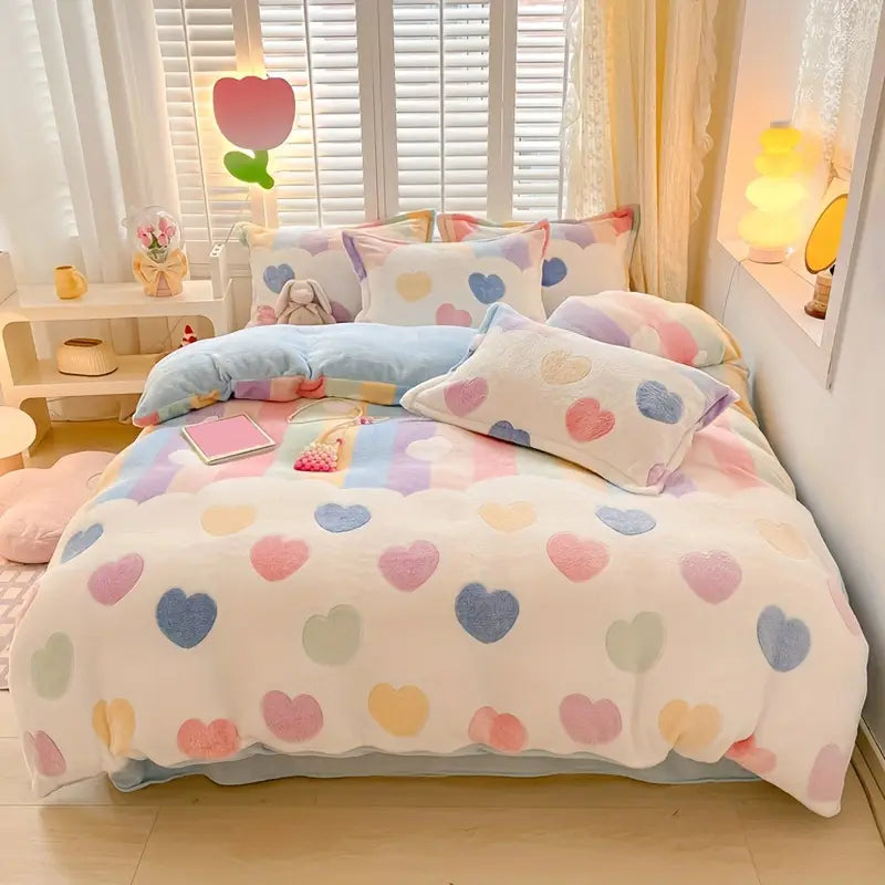 Housse de Couette en Velours Imprimé Flocon de Neige