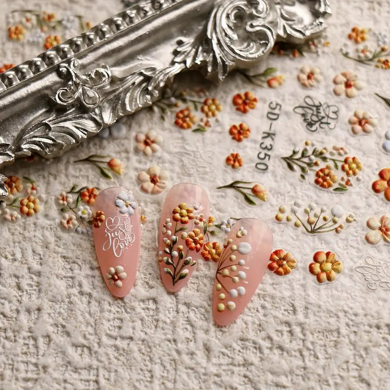 Pinceaux & Stickers d'Ongles 3D – Motifs Vigne Printanière et Estivale