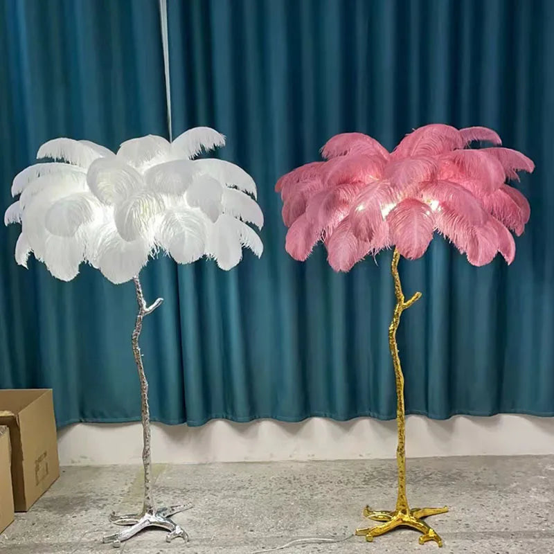 Lampe LED Autoportante en Plume d’Autruche