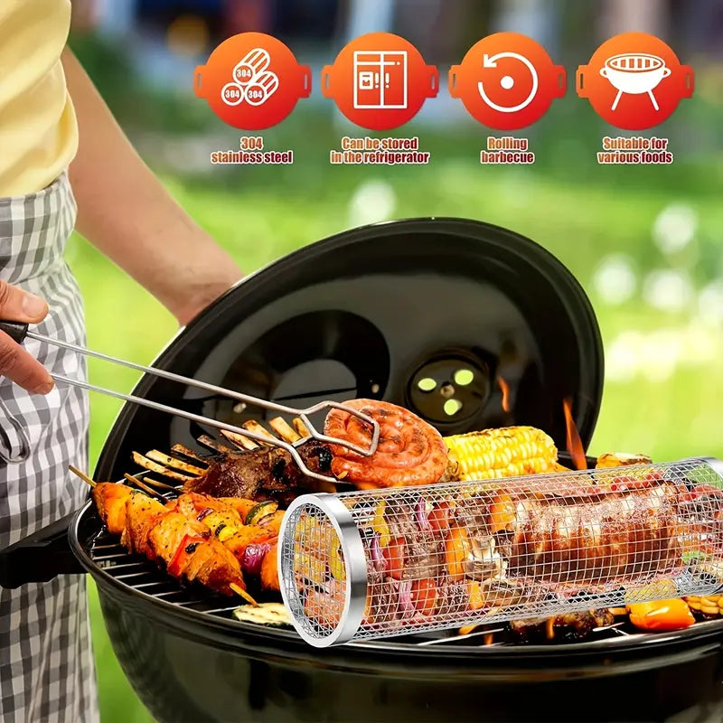 Set de Barbecue Portable 3-en-1 en Acier Inoxydable