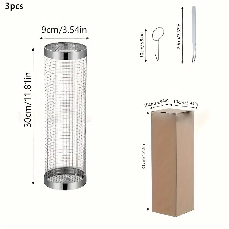 Set de Barbecue Portable 3-en-1 en Acier Inoxydable