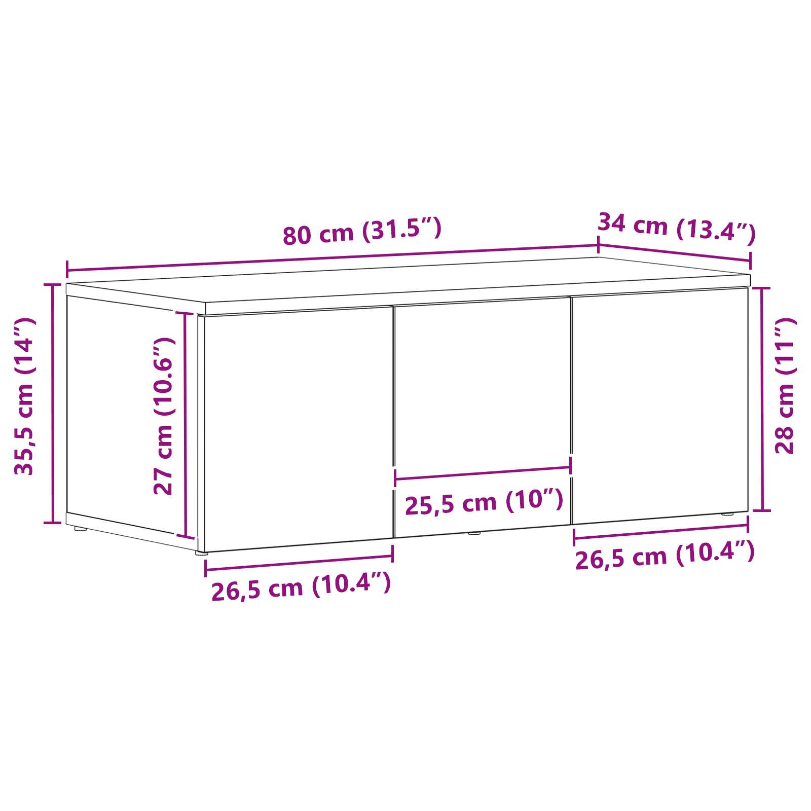 Meuble TV 80x34x30 cm – Design classique et pratique